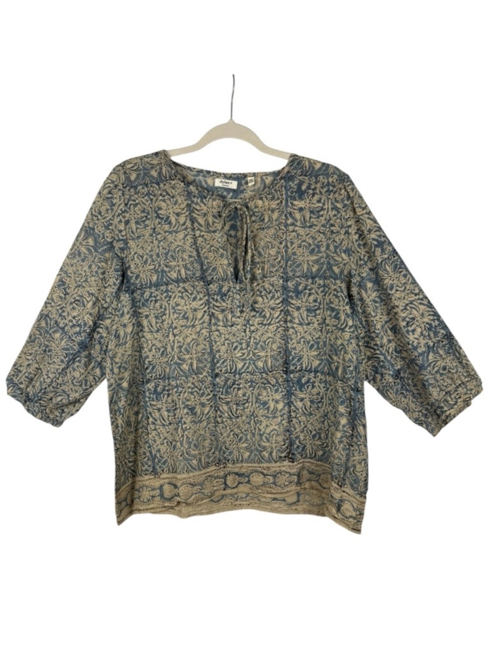 Dylan Blue and Beige Floral Print Boho Peasant Blouse Size Medium